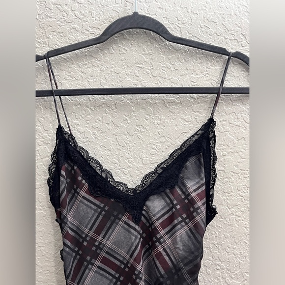 Bershka Gray Black Plaid Mesh Lace Goth Fairy Slit Dress Medium - Picture 4 of 14